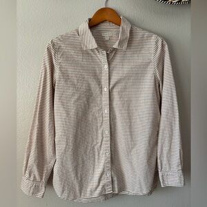 Garnet Hill Organic Pima Cotton Beige Tan Striped Button Up Shirt Women’s Size 6
